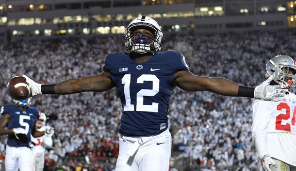 Oct 22, 2016; University Park, PA, USA; Penn State Nittany Lions wide receiver Chris Godwin (12) reacts following his touchdown catch against the Ohio State Buckeyes during the second quarter at Beaver Stadium. Photo Credit: Rich Barnes-USA TODAY Sports