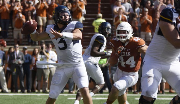 Nov 12, 2016; Austin, TX, USA; West Virginia Mountaineers quarterback Skyler Howard (3) looks to pass against the Texas Longhorns during the second quarter at Darrell K Royal-Texas Memorial Stadium. Photo Credit: Brendan Maloney-USA TODAY Sports