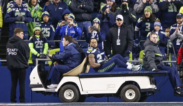 Dec 4, 2016; Seattle, WA, USA; Seattle Seahawks free safety Earl Thomas (29) is carted to the locker room during the second quarter against the Carolina Panthers at CenturyLink Field. Photo Credit: Joe Nicholson-USA TODAY Sports