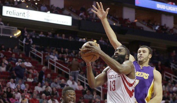 Dec 7, 2016; Houston, TX, USA;  Houston Rockets guard James Harden (13) drives against the Los Angeles Lakers in the first quarter at Toyota Center. Photo Credit: Thomas B. Shea-USA TODAY Sports