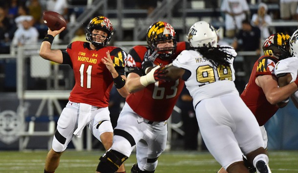 Sep 9, 2016; Miami, FL, USA;  Maryland  quarterback Perry Hills (11) attempts a pass against the FIU Golden Panthers during the first half at FIU Stadium. Photo Credit: Jasen Vinlove-USA TODAY Sports