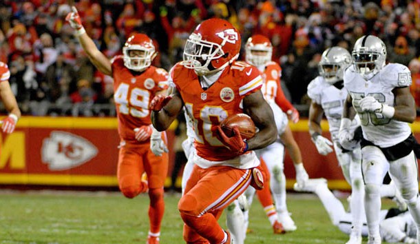 Dec 8, 2016; Kansas City, MO, USA; Kansas City Chiefs wide receiver Tyreek Hill (10) returns a punt for a touchdown during the first half against the Oakland Raiders at Arrowhead Stadium. Photo Credit: Denny Medley-USA TODAY Sports