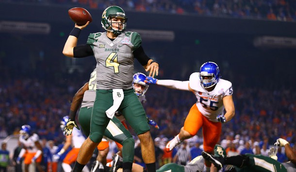 Dec 27, 2016; Phoenix, AZ, USA; Baylor Bears quarterback Zach Smith (4) throws a pass in the second quarter against the Boise State Broncos during the Cactus Bowl at Chase Field. Photo Credit: Mark J. Rebilas-USA TODAY Sports