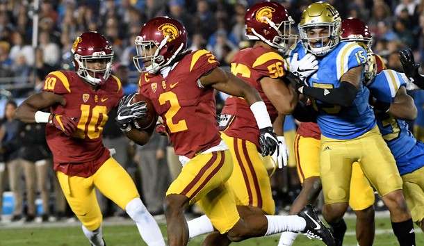 Nov 19, 2016; Pasadena, CA, USA; USC Trojans defensive back Adoree' Jackson (2) runs the ball past the UCLA Bruins defense in the second quarter of the game at the Rose Bowl. Photo Credit: Jayne Kamin-Oncea-USA TODAY Sports