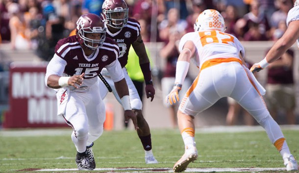 Oct 8, 2016; College Station, TX, USA; Texas A&M Aggies defensive lineman Myles Garrett (15) in action during the game against the Tennessee Volunteers at Kyle Field. The Aggies defeat the Volunteers 45-38 in overtime. Photo Credit: Jerome Miron-USA TODAY Sports