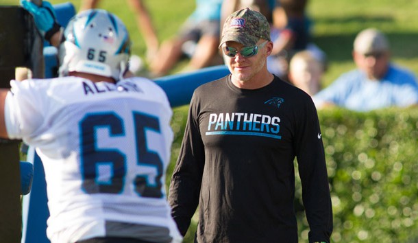 Jul 28, 2016; Spartanburg, SC, USA; Carolina Panthers defensive coordinator Sean McDermott looks on during the training camp at Wofford College. Photo Credit: Jeremy Brevard-USA TODAY Sports