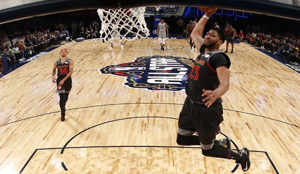Feb 19, 2017; New Orleans, LA, USA; Western Conference forward Anthony Davis of the New Orleans Pelicans (23) dunks the ball in the 2017 NBA All-Star Game at Smoothie King Center. Photo Credit: Larry W. Smith/Pool Photo-USA TODAY Sports