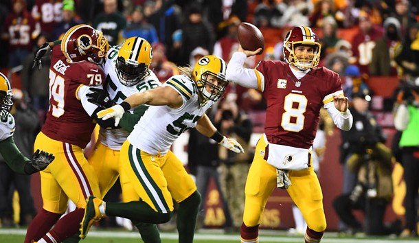 Nov 20, 2016; Landover, MD, USA; Washington Redskins quarterback Kirk Cousins (8) attempts a pass against the Green Bay Packers during the second half at FedEx Field. Photo Credit: Brad Mills-USA TODAY Sports