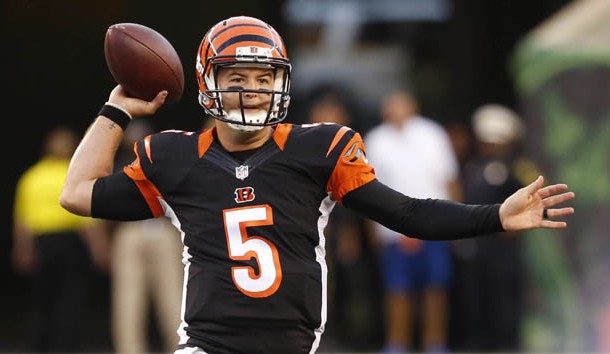 Sep 1, 2016; Cincinnati, OH, USA; Cincinnati Bengals quarterback AJ McCarron throws a pass against the Indianapolis Colts during the first quarter of a preseason NFL football game at Paul Brown Stadium. Photo Credit: David Kohl-USA TODAY Sports