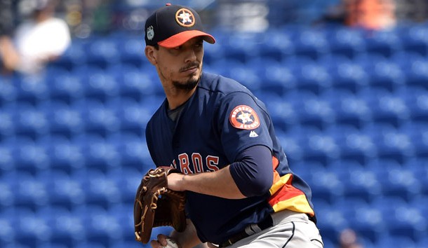Mar 3, 2017; Port St. Lucie, FL, USA; Houston Astros starting pitcher Charlie Morton (50) throws against the New York Mets during a spring training game at First Data Field. Photo Credit: Steve Mitchell-USA TODAY Sports