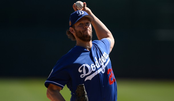 Mar 7, 2017; Phoenix, AZ, USA; Los Angeles Dodgers starting pitcher Clayton Kershaw (22) pitches against the San Francisco Giants during the first inning at Camelback Ranch. Photo Credit: Joe Camporeale-USA TODAY Sports