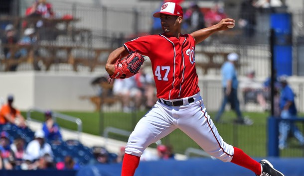 Mar 16, 2017; West Palm Beach, FL, USA; Washington Nationals starting pitcher Gio Gonzalez (47) delivers a pitch against the New York Mets during a spring training game at The Ballpark of the Palm Beaches. Photo Credit: Jasen Vinlove-USA TODAY Sports