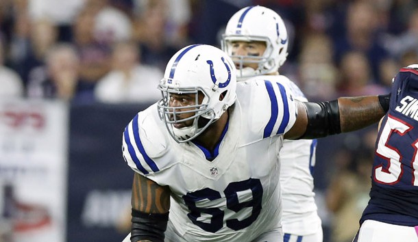 Oct 8, 2015; Houston, TX, USA; Indianapolis Colts guard Hugh Thornton (69) in action against the Houston Texans at NRG Stadium. Photo Credit: Matthew Emmons-USA TODAY Sports