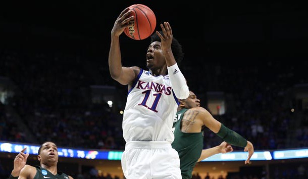 Mar 19, 2017; Tulsa, OK, USA; Kansas Jayhawks guard Josh Jackson (11) goes up for a shot during the second half against the Michigan State Spartans in the second round of the 2017 NCAA Tournament at BOK Center. Kansas defeated Michigan State 90-70. Photo Credit: Kevin Jairaj-USA TODAY Sports