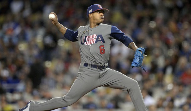 Mar 22, 2017; Los Angeles, CA, USA; USA pitcher Marcus Stroman (6) throws in the fourth inning against Puerto Rico during the 2017 World Baseball Classic at Dodger Stadium. Photo Credit: Gary A. Vasquez-USA TODAY Sports
