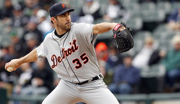 Apr 4, 2017; Chicago, IL, USA; Detroit Tigers starting pitcher Justin Verlander (35) delivers a pitch during the first inning of the game against the Chicago White Sox at Guaranteed Rate Field. Photo Credit: Caylor Arnold-USA TODAY Sports