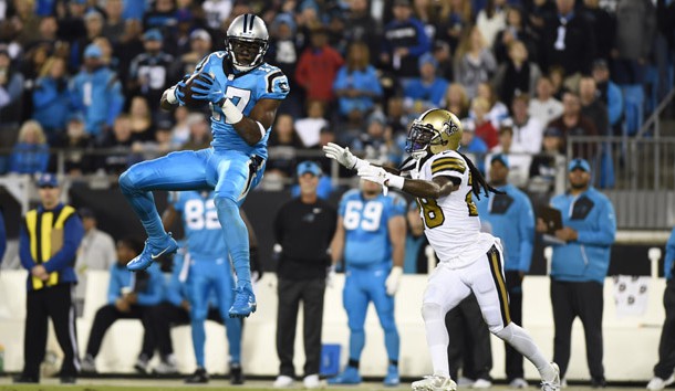 Nov 17, 2016; Charlotte, NC, USA; Carolina Panthers wide receiver Devin Funchess (17) catches a pass as New Orleans Saints cornerback B.W. Webb (28) defends in the second quarter at Bank of America Stadium. Photo Credit: Bob Donnan-USA TODAY Sports