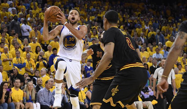Jun 4, 2017; Oakland, CA, USA; Golden State Warriors guard Stephen Curry (30) drives to the basket against the Cleveland Cavaliers during the second half in game two of the 2017 NBA Finals at Oracle Arena. Photo Credit: Kyle Terada-USA TODAY Sports