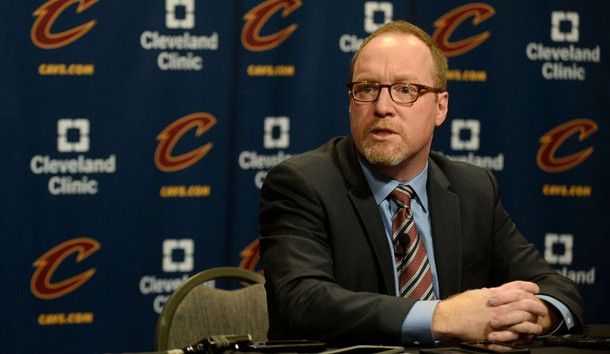 Feb 18, 2016; Cleveland, OH, USA; Cleveland Cavaliers general manager David Griffin talks with the media before the game between the Cleveland Cavaliers and the Chicago Bulls at Quicken Loans Arena. Photo Credit: Ken Blaze-USA TODAY Sports