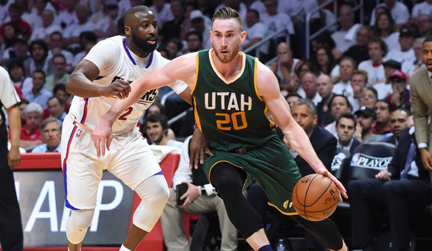 Apr 30, 2017; Los Angeles, CA, USA;   Los Angeles Clippers guard Raymond Felton (2) defends Utah Jazz forward Gordon Hayward (20) as he drives to the basket in the second period of game seven of the first round of the 2017 NBA Playoffs at Staples Center. Photo Credit: Jayne Kamin-Oncea-USA TODAY Sports