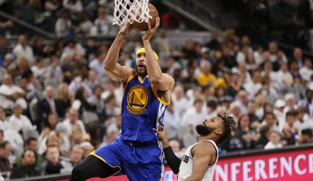 May 20, 2017; San Antonio, TX, USA; Golden State Warriors center JaVale McGee (1) drives to the basket as San Antonio Spurs point guard Patty Mills (8) defends during the second half in game three of the Western conference finals of the NBA Playoffs at AT&T Center. Photo Credit: Soobum Im-USA TODAY Sports