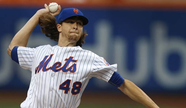 Jun 30, 2017; New York City, NY, USA;  New York Mets starting pitcher Jacob deGrom (48) pitches against Philadelphia Phillies during first inning at Citi Field. Photo Credit: Noah K. Murray-USA TODAY Sports