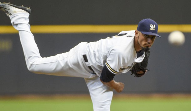 Jul 5, 2017; Milwaukee, WI, USA; Milwaukee Brewers pitcher Matt Garza (22) throws a pitch in the first inning against the Baltimore Orioles at Miller Park. Photo Credit: Benny Sieu-USA TODAY Sports