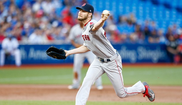 Aug 29, 2017; Toronto, Ontario, CAN; Boston Red Sox starting pitcher Chris Sale (41) delivers a pitch against the Toronto Blue Jays in the second inning at Rogers Centre. Photo Credit: Kevin Sousa-USA TODAY Sports