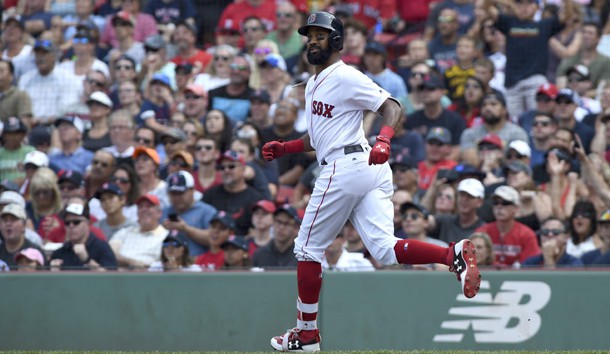 Aug 6, 2017; Boston, MA, USA; Boston Red Sox right fielder Chris Young (30) watches his three run home run during the fifth inning against the Chicago White Sox at Fenway Park. Photo Credit: Bob DeChiara-USA TODAY Sports