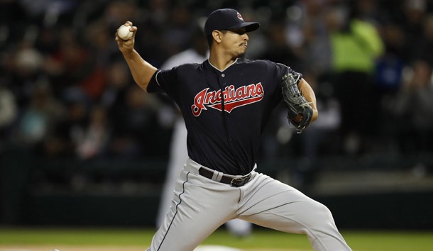 Sep 6, 2017; Chicago, IL, USA; Cleveland Indians starting pitcher Carlos Carrasco (59) pitches against the Chicago White Sox during the first inning at Guaranteed Rate Field. Photo Credit: Jim Young-USA TODAY Sports