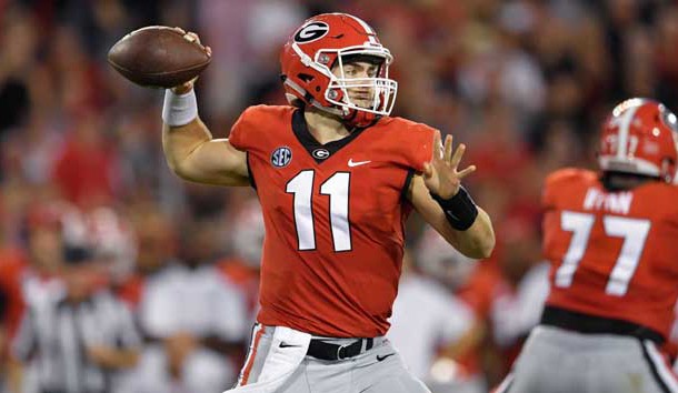 Sep 23, 2017; Athens, GA, USA; Georgia Bulldogs quarterback Jake Fromm (11) passes against the Mississippi State Bulldogs during the first half at Sanford Stadium. Photo Credit: Dale Zanine-USA TODAY Sports