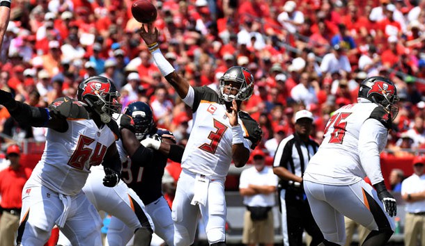 Sep 17, 2017; Tampa, FL, USA; Tampa Bay Buccaneers quarterback Jameis Winston (3) throws a pass in the first quarter against the Chicago Bears at Raymond James Stadium. Photo Credit: Jonathan Dyer-USA TODAY Sports