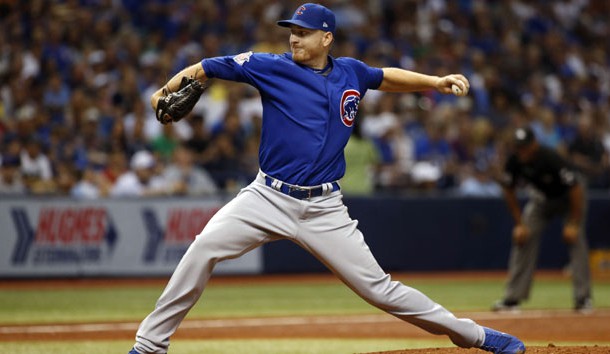 Sep 19, 2017; St. Petersburg, FL, USA; Chicago Cubs relief pitcher Mike Montgomery (38) throws a pitch during the third inning against the Tampa Bay Rays at Tropicana Field. Photo Credit: Kim Klement-USA TODAY Sports