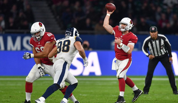 Oct 22, 2017; London, United Kingdom: Arizona Cardinals quarterback Carson Palmer (3) throws a pass during the second half of the game against the Los Angeles Rams at Twickenham Stadium. Photo Credit: Steve Flynn-USA TODAY Sports