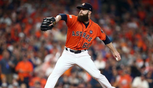 Oct 13, 2017; Houston, TX, USA; Houston Astros starting pitcher Dallas Keuchel (60) pitches during the first inning against the New York Yankees during game one of the 2017 ALCS playoff baseball series at Minute Maid Park. Photo Credit: Troy Taormina-USA TODAY Sports