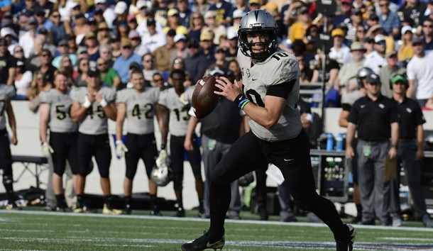 Oct 21, 2017; Annapolis, MD, USA; UCF Knights quarterback McKenzie Milton (10) rolls out to pass during the first quarter against the Navy Midshipmen at Navy-Marine Corps Memorial Stadium. Photo Credit: Tommy Gilligan-USA TODAY Sports