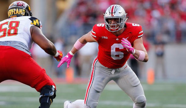 Oct 7, 2017; Columbus, OH, USA; Ohio State Buckeyes defensive end Sam Hubbard (6) during the third quarter against the Maryland Terrapins at Ohio Stadium. Photo Credit: Joe Maiorana-USA TODAY Sports