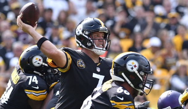 Sep 17, 2017; Pittsburgh, PA, USA; Pittsburgh Steelers quarterback Ben Roethlisberger (7) throws a pass during the third quarter of a game against the Minnesota Vikings at Heinz Field. Photo Credit: Mark Konezny-USA TODAY Sports