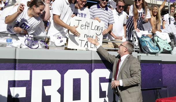 Sep 10, 2016; Fort Worth, TX, USA; Arkansas Razorbacks athletic director Jeff Long greets TCU Horned Frogs fans before the game at Amon G. Carter Stadium. Photo Credit: Kevin Jairaj-USA TODAY Sports