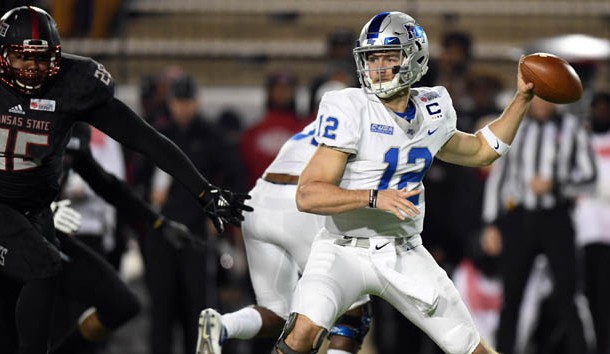 Dec 16, 2017; Montgomery, AL, USA; Middle Tennessee Blue Raiders quarterback Brent Stockstill (12) throws the ball against the Arkansas State Red Wolves during the first quarter in the 2017 Camellia Bowl at Cramton Bowl. Photo Credit: RVR Photos-USA TODAY Sports