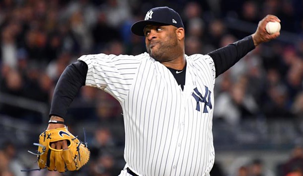 Oct 16, 2017; Bronx, NY, USA; New York Yankees starting pitcher CC Sabathia (52) pitches during the sixth inning against the Houston Astros during game three of the 2017 ALCS playoff baseball series at Yankee Stadium. Photo Credit: Robert Deutsch-USA TODAY Sports