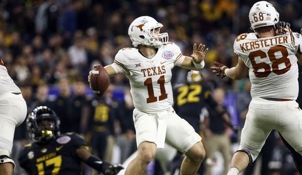 Dec 27, 2017; Houston, TX, USA; Texas Longhorns quarterback Sam Ehlinger (11) throws the ball during the second half against the Missouri Tigers in the 2017 Texas Bowl at NRG Stadium. Photo Credit: Troy Taormina-USA TODAY Sports