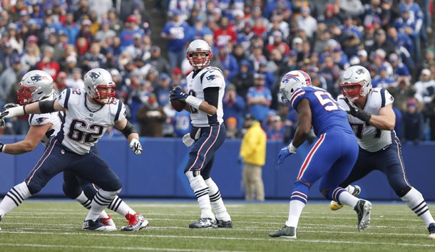 Dec 3, 2017; Orchard Park, NY, USA; New England Patriots quarterback Tom Brady (12) drops back to pass during the first half against the Buffalo Bills at New Era Field. Photo Credit: Timothy T. Ludwig-USA TODAY Sports
