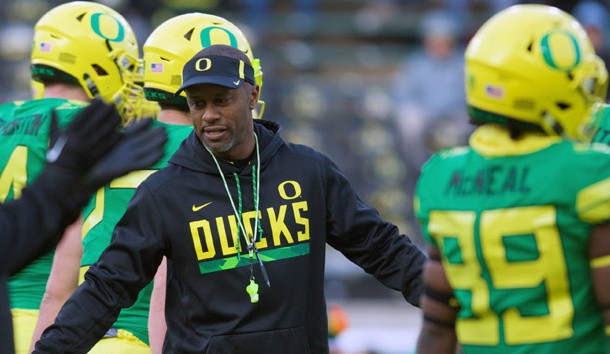 Nov 18, 2017; Eugene, OR, USA; Oregon Ducks head coach Willie Taggart walks on the field before the game against the Arizona Wildcats at Autzen Stadium. Photo Credit: Scott Olmos-USA TODAY Sports