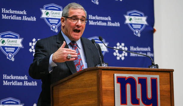 Dec 29, 2017; East Rutherford, NJ, USA; New York Giants general manager Dave Gettleman addresses the media at Quest Diagnostics Training Center. Photo Credit: Vincent Carchietta-USA TODAY Sports