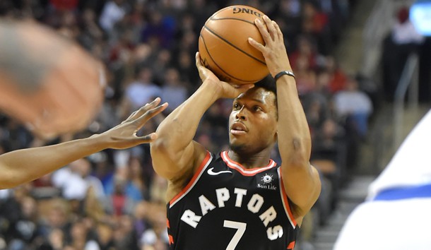 Feb 8, 2018; Toronto, Ontario, CAN;  Toronto Raptors guard Kyle Lowry (7) shoots for a basket against New York Knicks in the secoond half at Air Canada Centre. Photo Credit: Dan Hamilton-USA TODAY Sports