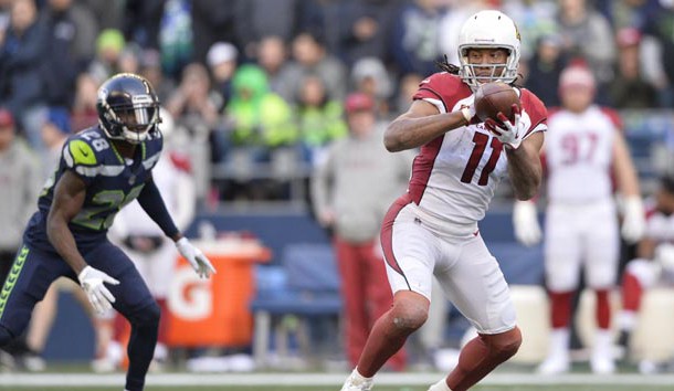 Dec 31, 2017; Seattle, WA, USA; Arizona Cardinals wide receiver Larry Fitzgerald (11) catches a pass during the first half against the Seattle Seahawks at CenturyLink Field. Photo Credit: Steven Bisig-USA TODAY Sports