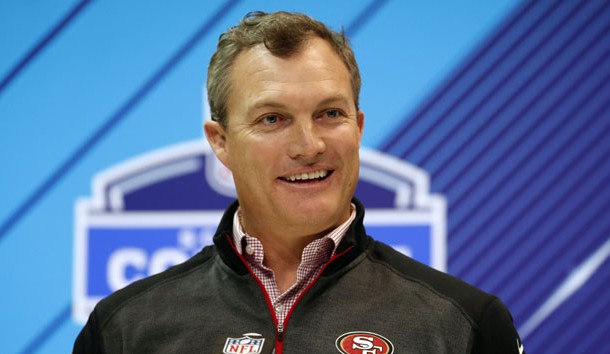 Mar 1, 2018; Indianapolis, IN, USA; San Francisco 49ers general manager John Lynch speaks to the media during the 2018 NFL Combine at the Indianapolis Convention Center. Photo Credit: Brian Spurlock-USA TODAY Sports