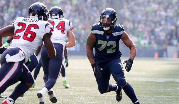 Oct 29, 2017; Seattle, WA, USA; Seattle Seahawks defensive end Michael Bennett (72) rushes the passer against the Houston Texans during the second quarter at CenturyLink Field. Photo Credit: Joe Nicholson-USA TODAY Sports