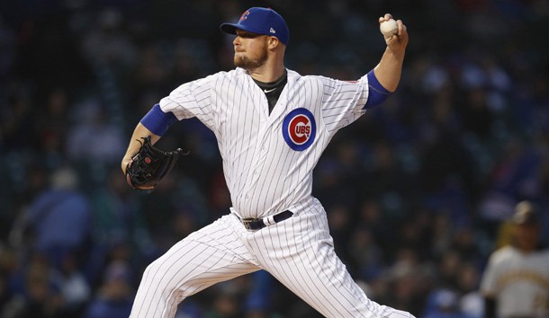 Apr 11, 2018; Chicago, IL, USA; Chicago Cubs starting pitcher Jon Lester (34) pitches against the Pittsburgh Pirates during the first inning at Wrigley Field. Photo Credit: Jim Young-USA TODAY Sports